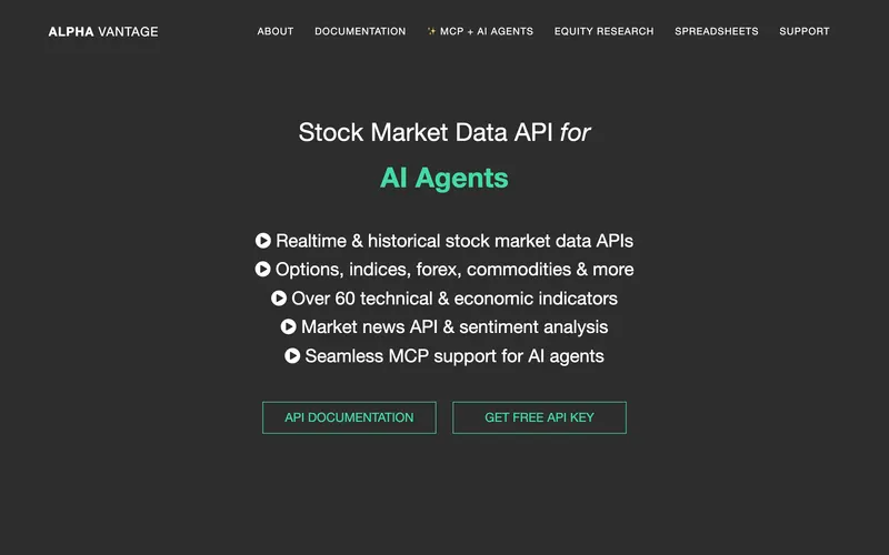 Screenshot of the Alpha Vantage homepage