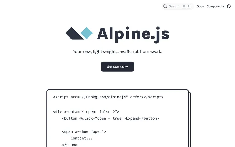 Screenshot of the Alpine.js homepage