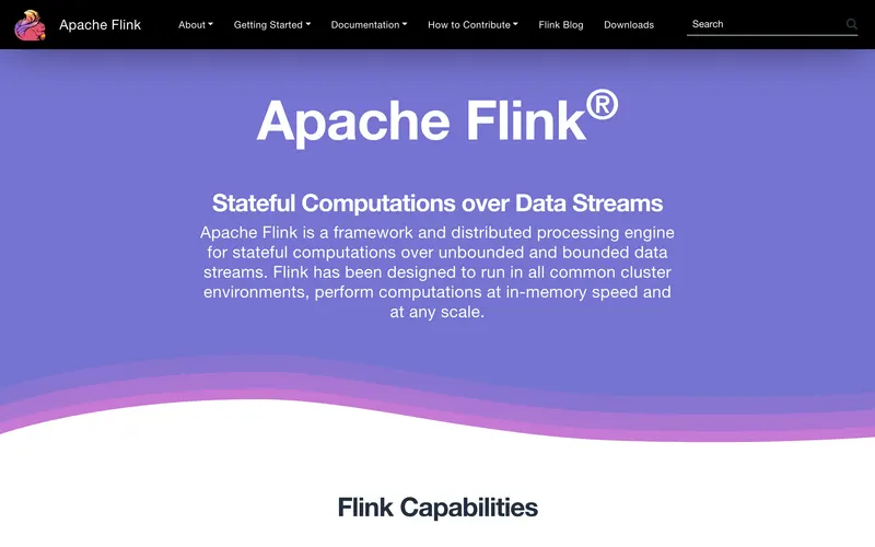 Screenshot of the Apache Flink homepage