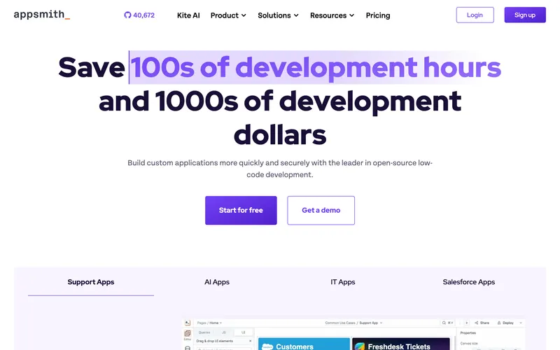 Screenshot of the Appsmith homepage