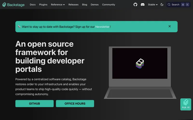 Screenshot of the Backstage homepage