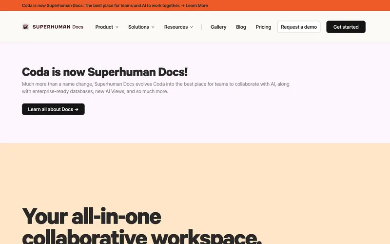 Screenshot of the Coda homepage
