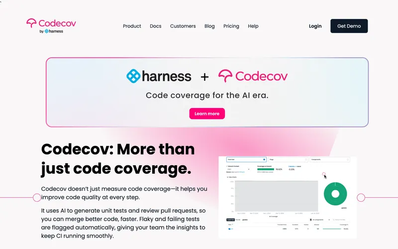 Screenshot of the Codecov homepage