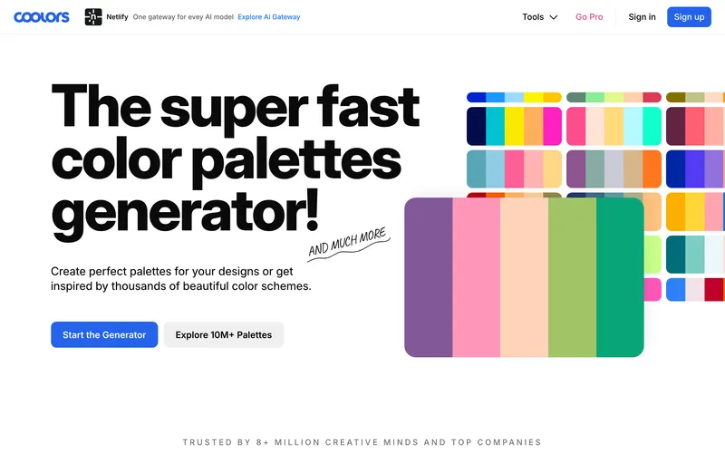 Screenshot of the Coolors homepage
