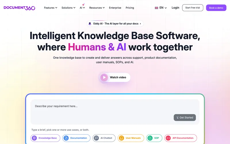 Screenshot of the Document360 homepage