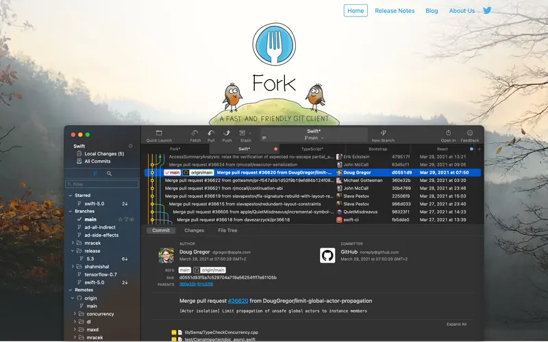 Screenshot of the Fork homepage