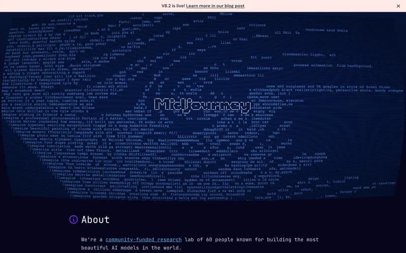 Screenshot of the Midjourney homepage