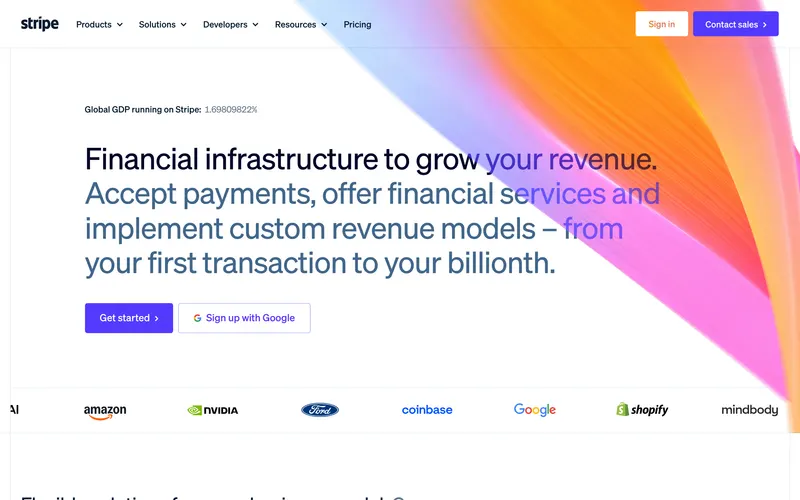 Screenshot of the Stripe homepage