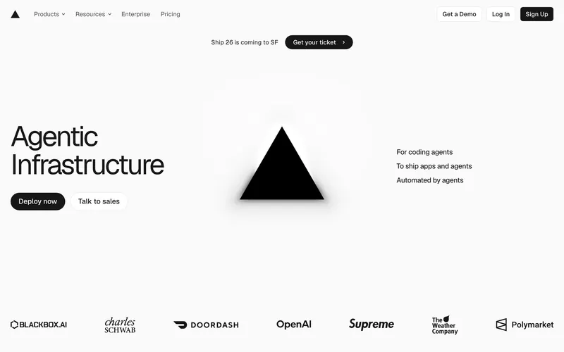 Screenshot of the Vercel homepage