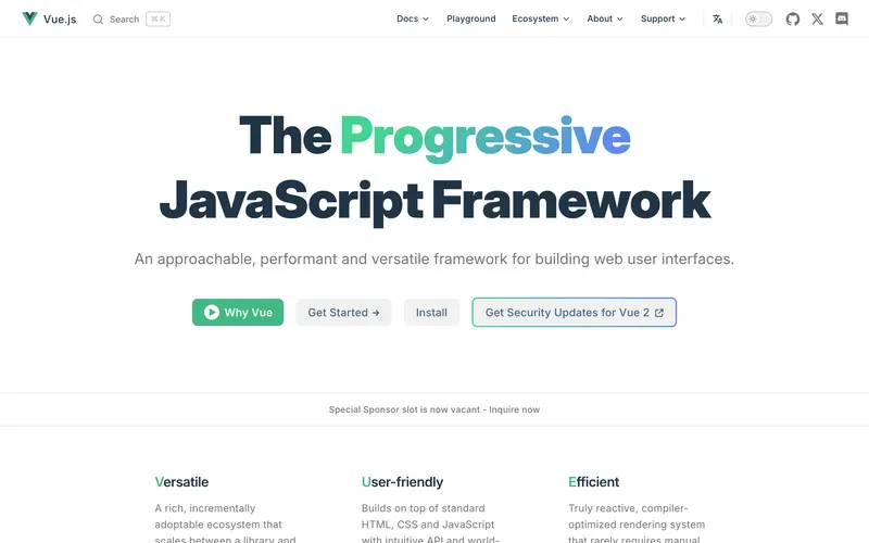 Screenshot of the Vue.js homepage